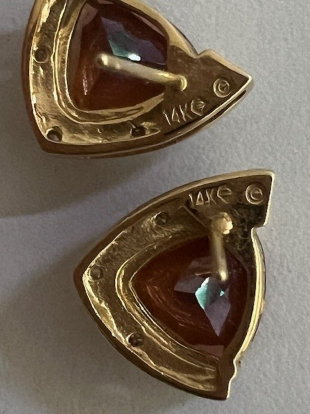 Golden Gem Stone Trillium Cut Earrings in 14K Gold - Picture 5 of 5